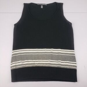 Linda Allard Ellen Tracy Sweater Tank Women Medium Black White Striped Knit Top